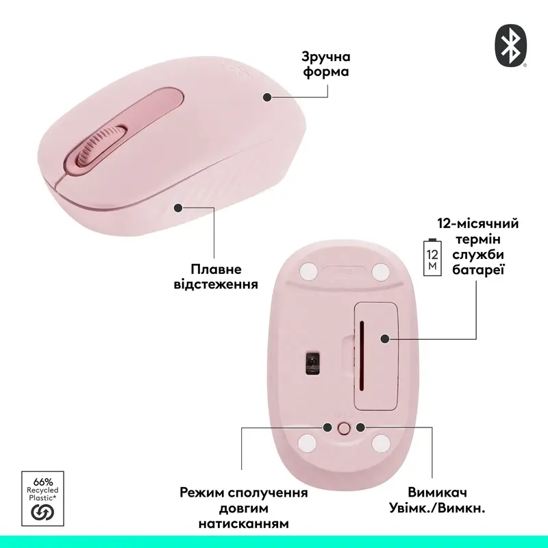 Миша Logitech бездротова (M196) Bluetooth рожева - фото - №6