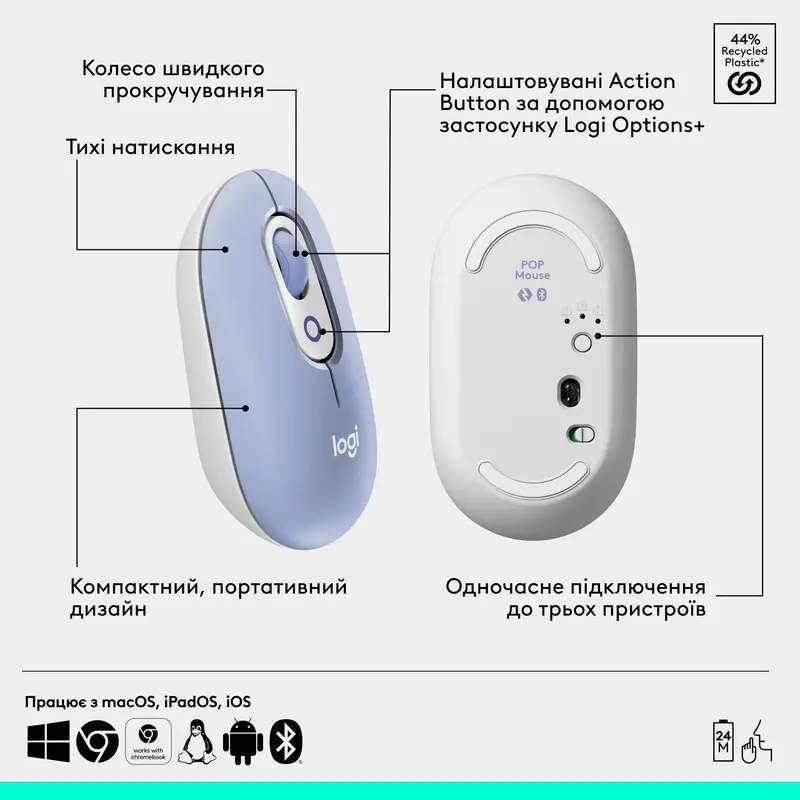 Мышь Logitech беспроводная POP Mouse with emoji Bluetooth сиреневая фото