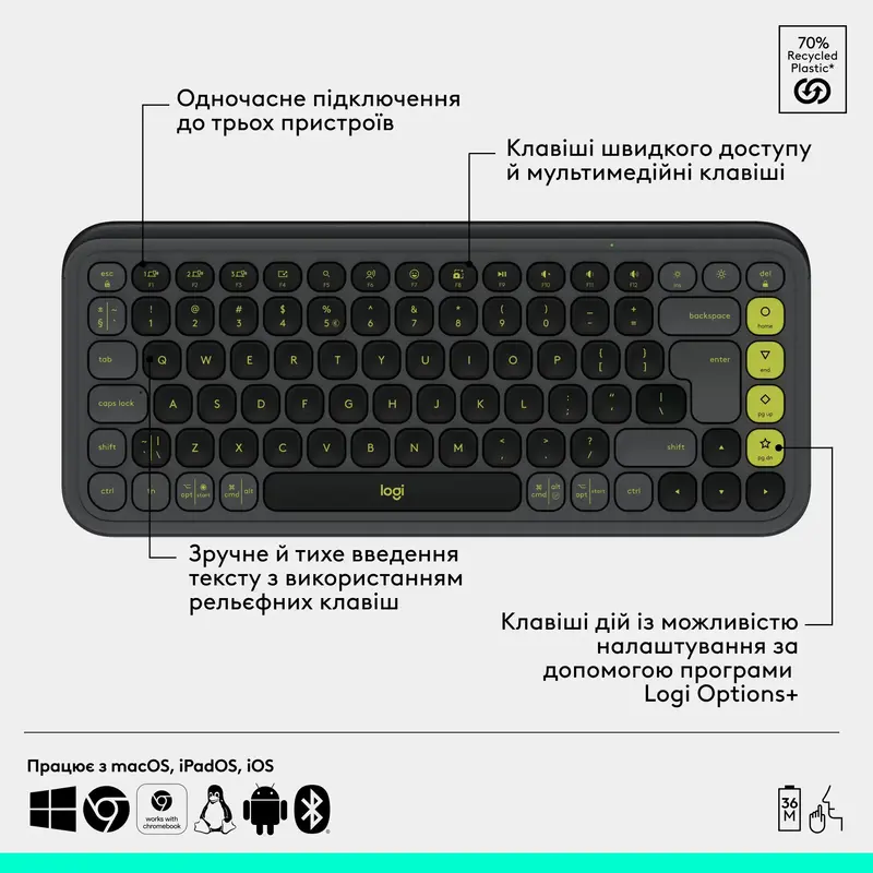 Комплект Logitech POP Ikon Combo UA бездротовий графiтовий - фото - №6