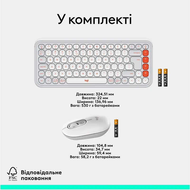 Комплект Logitech POP Ikon Combo UA бездротовий бiлий фото