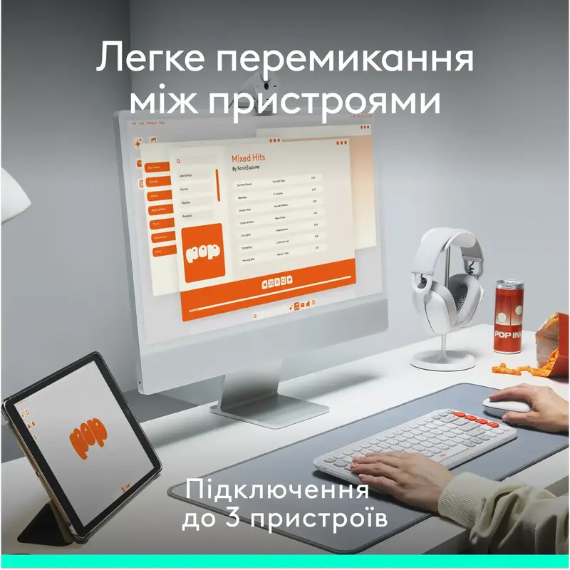 Комплект Logitech POP Ikon Combo UA бездротовий бiлий фото