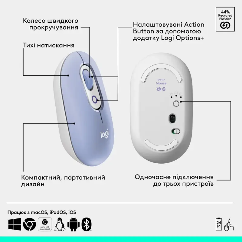Комплект Logitech POP Ikon Combo UA бездротовий бузковий фото