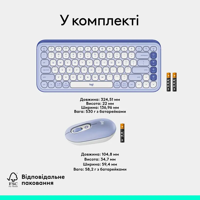 Комплект Logitech POP Ikon Combo UA бездротовий бузковий фото