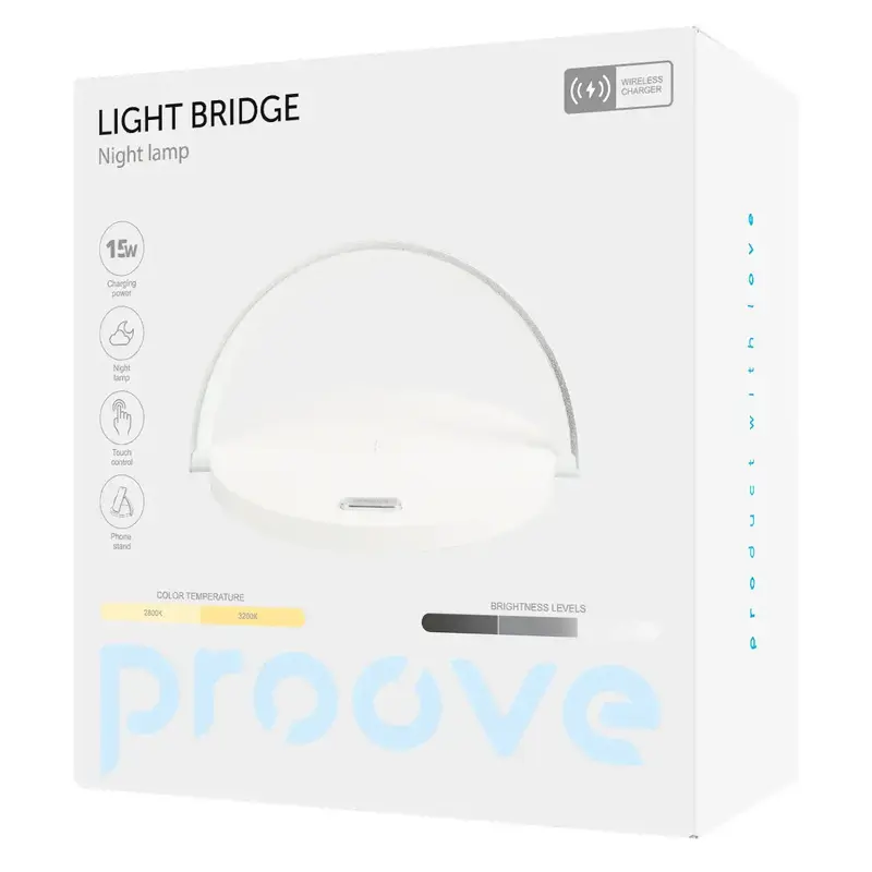 Нічник із бездротовою зарядкою Proove Light Bridge (white) - фото - №3