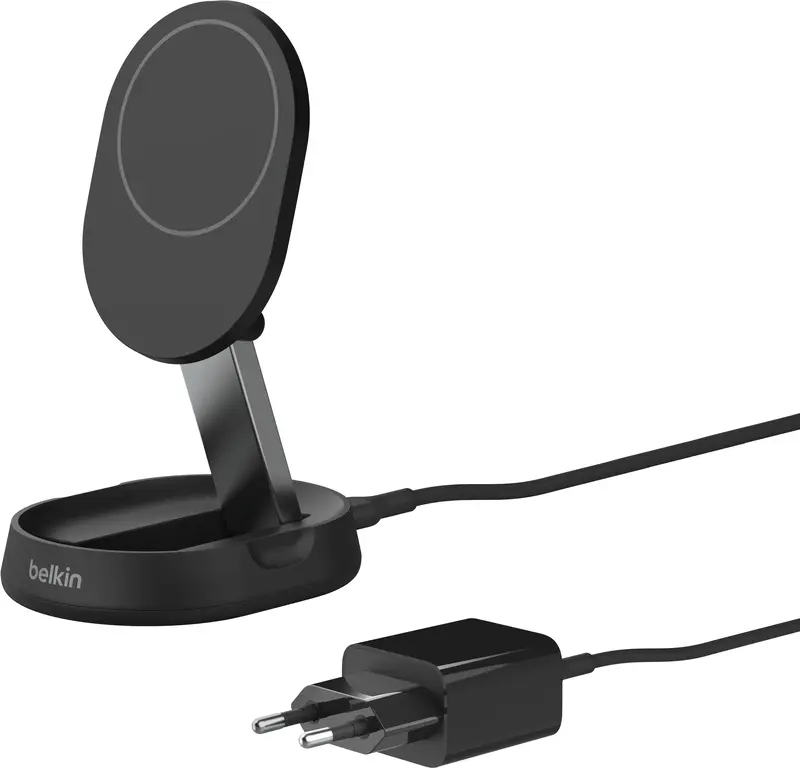 Бездротовий ЗП Belkin 15Вт Magnetic Stand Qi2, адаптер 20Вт USB-C, чорний - фото - №0