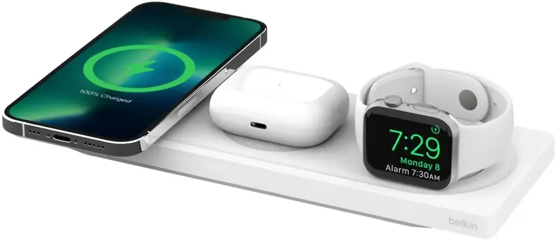 Бездротовий ЗП Belkin 3в1 MagSafe PRO iPhone/Watch/AirPods, білий - фото - №2