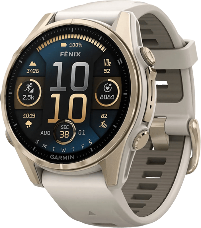 Смарт-годинник GARMIN fenix 8 - 43 мм AMOLED Sapphire,Soft Gold з Fog Gray/Dark Sandstone силіконовим ремінцем (010-02903-11) - фото - №0