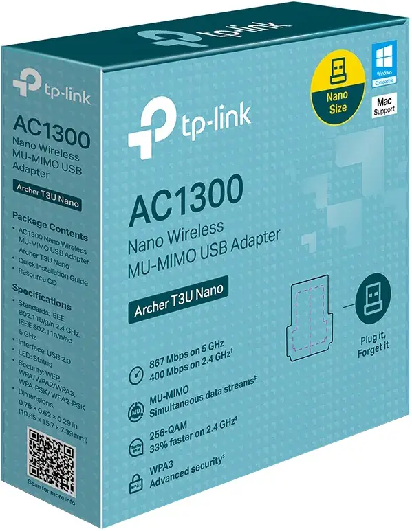 Wi-Fi-USB адаптер TP-Link Archer Archer T3U Nano AC1300 400+867Мбіт/с - фото - №1