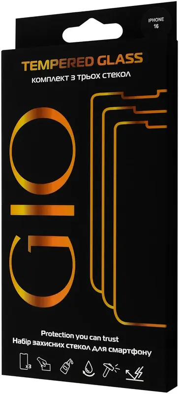 Набір захисних стекол GIO для iPhone 16 (2+1 шт) - фото - №0