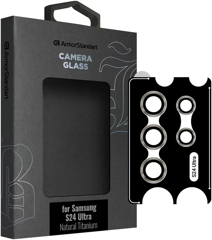 Защитное стекло для камеры Samsung S24 Ultra ArmorStandart Supreme Black Icon (Natural Titanium) - фото - №0