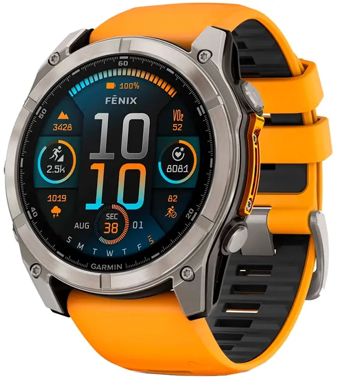 Смарт-годинник GARMIN Fenix 8 - 51 мм, AMOLED Sapphire, титан із силіконовим ремінцем кольору Spark (010-02905-11) - фото - №0