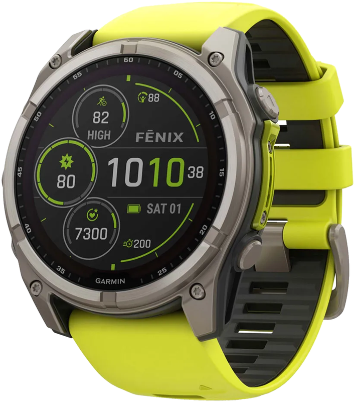 Смарт-часы GARMIN Fenix ​​8 - 51 мм, Solar Sapphire, титан с ярко-желтым/графитовым ремешком (010-02907-21) фото