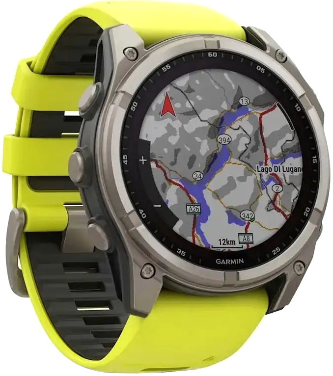 Смарт-часы GARMIN Fenix ​​8 - 51 мм, Solar Sapphire, титан с ярко-желтым/графитовым ремешком (010-02907-21) фото