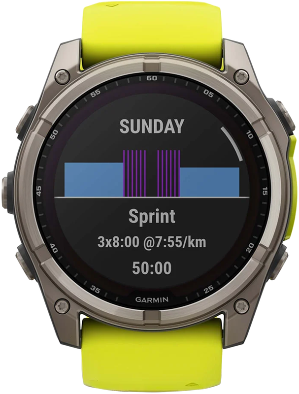 Смарт-часы GARMIN Fenix ​​8 - 51 мм, Solar Sapphire, титан с ярко-желтым/графитовым ремешком (010-02907-21) фото