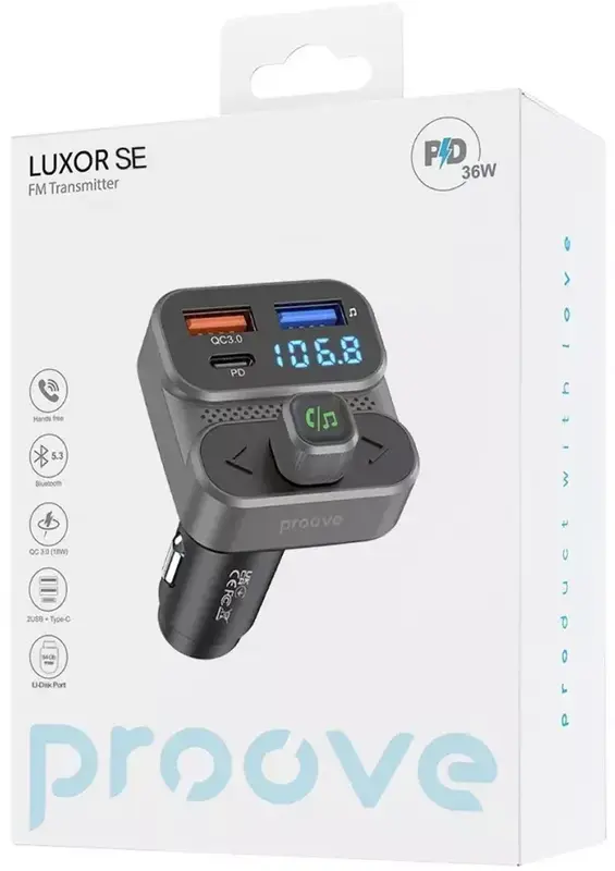Ун.АЗУ Proove Luxor SE FM Launcher 36W (PD+QC3.0) Type-C+USB фото
