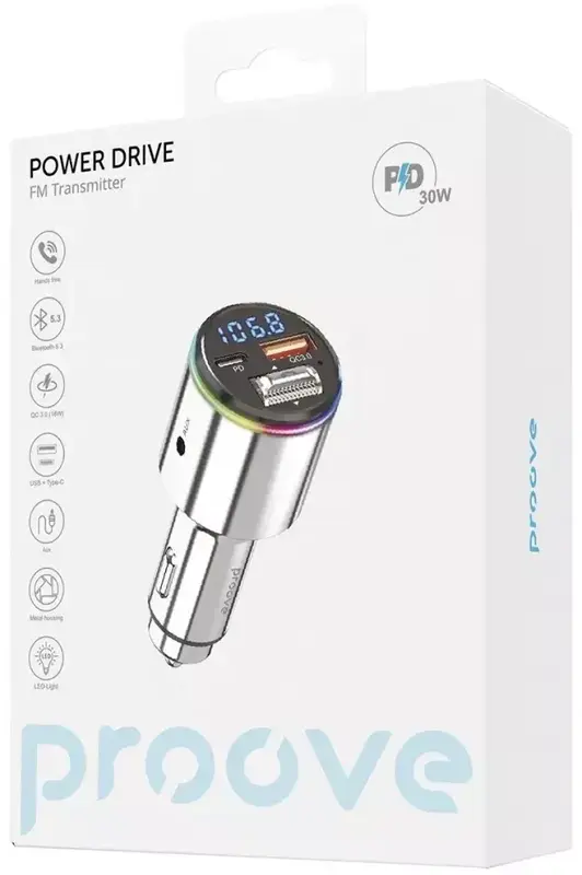 Ун.АЗУ Proove Power Drive FM Launcher 30W (PD+QC3.0) Type-C+USB++AUX фото