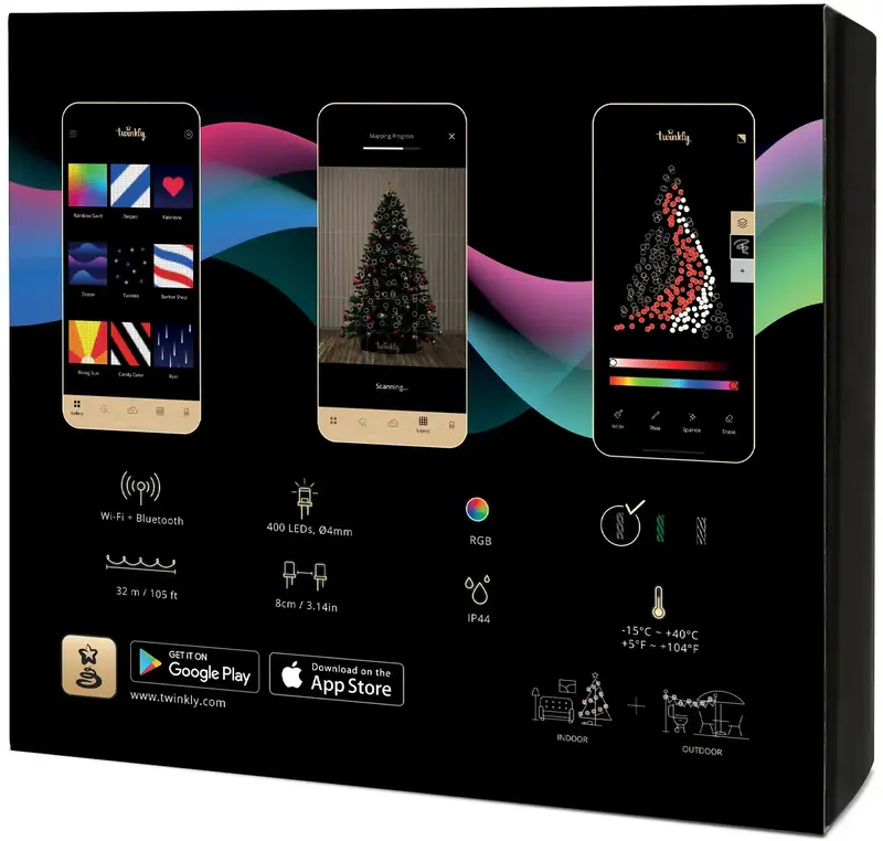 Гірлянда Smart LED Twinkly Strings RGB 400 IP44 32м кабель чорний - фото - №1