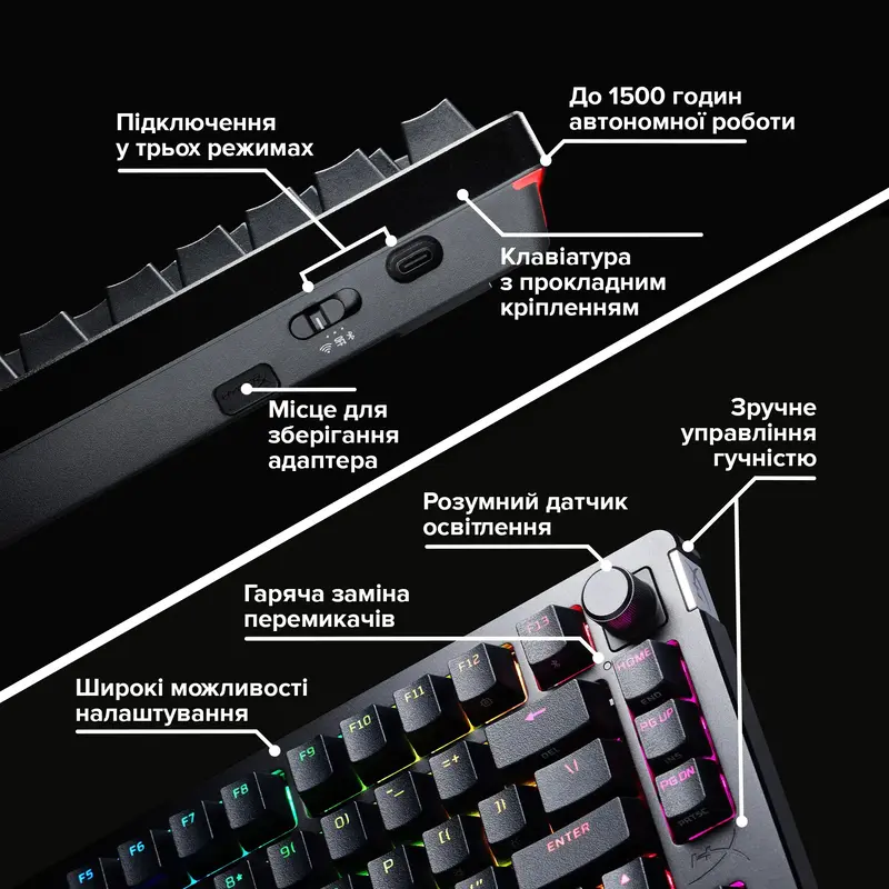 Ігрова клавіатура HyperX Alloy Rise 75 PBT HX Red Wireless фото