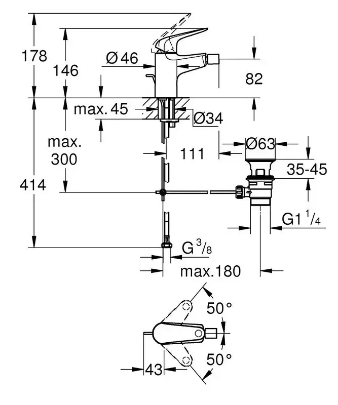 Смеситель для биде Grohe QuickFix Swift неповоротный, хром (24332001) фото