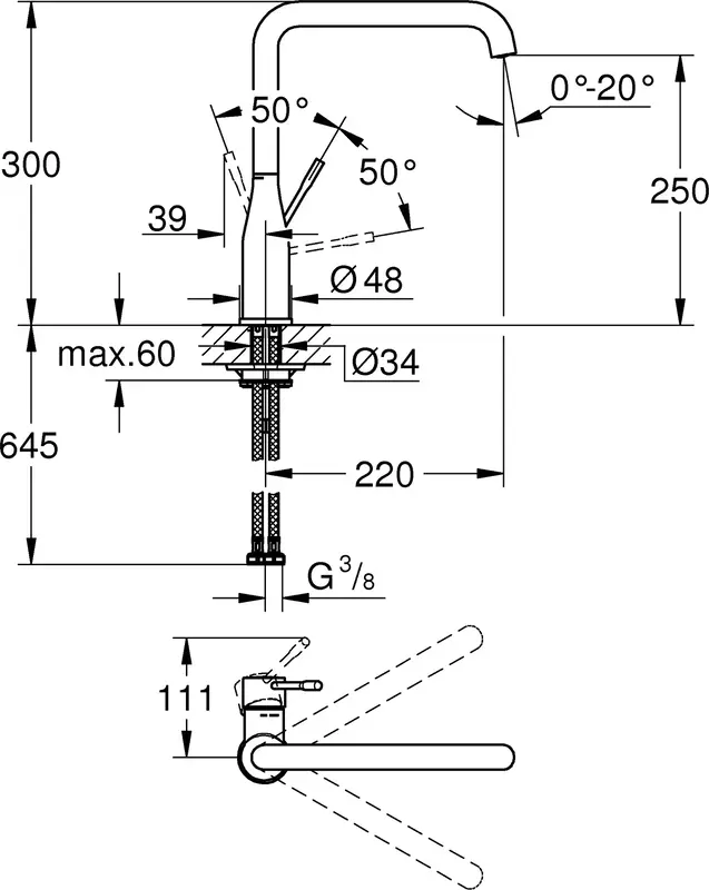 Змішувач для кухні Grohe Accent, довж.виливу - 220мм (30423000) фото