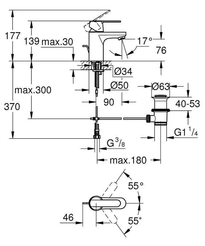 Смеситель для раковины Grohe Get S длинн. излива - 90мм (32883000) фото