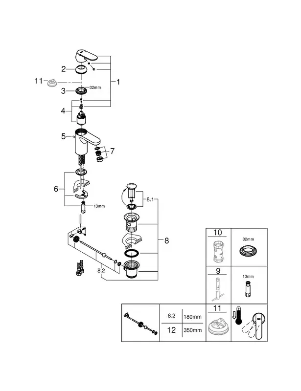Смеситель для раковины Grohe Get S длинн. излива - 90мм (32883000) фото