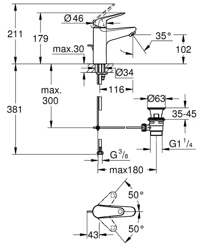 Змішувач для раковини Grohe QuickFix Swift M довж. виливу - 116мм (24325001) - фото - №3