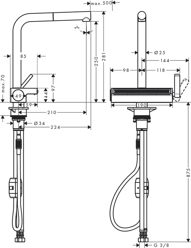 Смеситель для кухни Hansgrohe Aquno Select M81, длинн.излива - 210мм, поворотный, сталь (73836800) фото