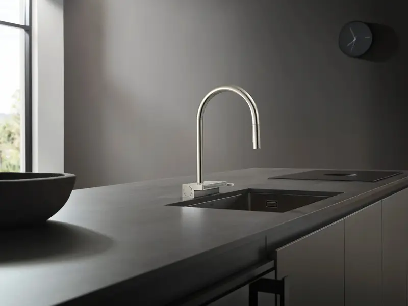 Смеситель для кухни Hansgrohe Aquno Select M81, длинн.излива - 220мм, поворотный, сталь (73837800) - фото - №3