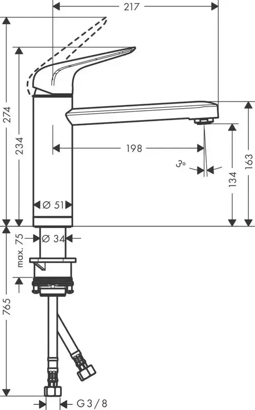 Смеситель для кухни Hansgrohe Focus M42, длинн.излива - 217мм поворотный, KM120TiltFunction (71807000) фото