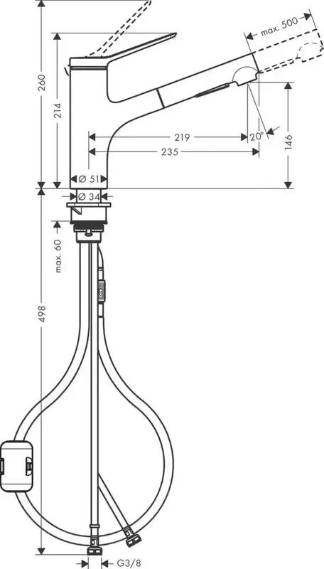 Смеситель для кухни Hansgrohe Zesis M33, длинн.излива - 219мм, вытяжной, KM150, черный (74800670) фото