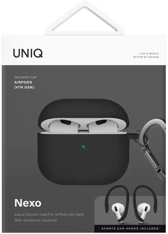 Чохол для AIRPODS 4TH GEN UNIQ NEXO ACTIVE HYBRID SILICONE CASE WITH SPORTS EAR HOOKS INK BLACK (UNIQ-AIRPODS(2024)-NEXOBLK) - фото - №7