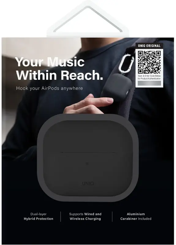 Чохол для AIRPODS 4TH GEN UNIQ NEXO ACTIVE HYBRID SILICONE CASE WITH SPORTS EAR HOOKS INK BLACK (UNIQ-AIRPODS(2024)-NEXOBLK) - фото - №8