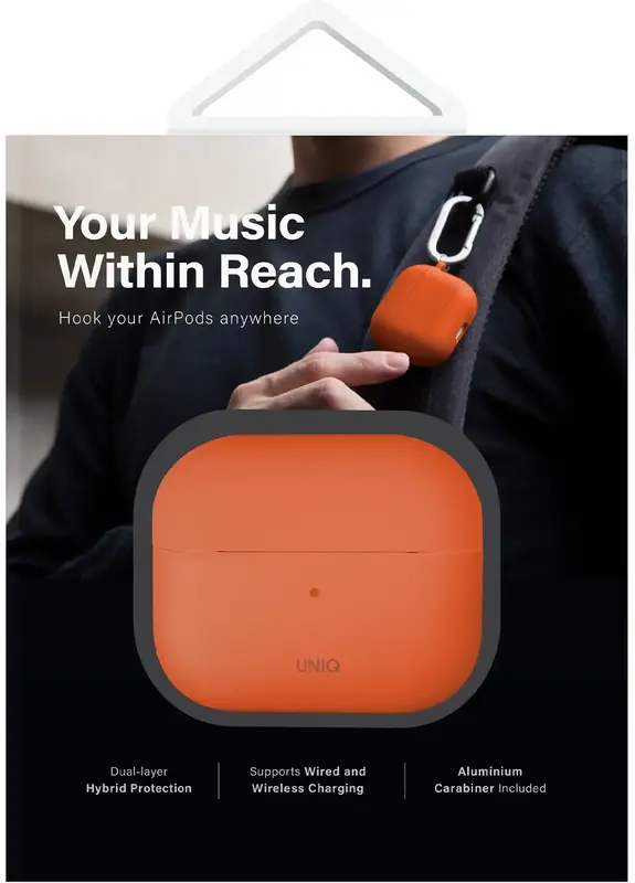 Чехол для AIRPODS 4TH GEN UNIQ NEXO ACTIVE HYBRID SILICONE CASE WITH SPORTS EAR HOOKS VOLT ORANGE (UNIQ-AIRPODS(2024)-NEXOVORG) фото