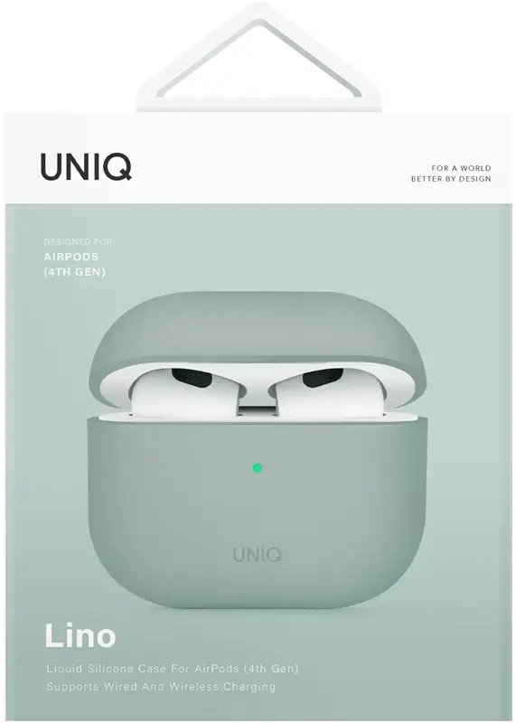 Чехол для AIRPODS 4TH GEN UNIQ LINO HYBRID LIQUID SILICON CASE ICEPLANT GREEN (UNIQ-AIRPODS(2024)-LINOIGRN) - фото - №5