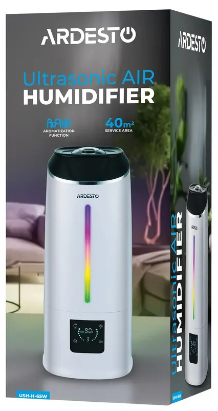 Зволожувач повітря ARDESTO USH-H-65W ультразвуковий, 40м2, 6.5л, 390мл/г фото