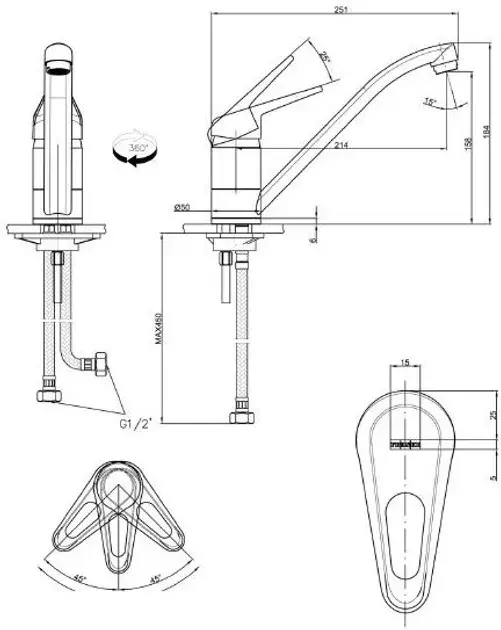 Змішувач для кухні Franke Novara Plus, довж.виливу - 251мм, поворотний (115.0470.658) - фото - №1