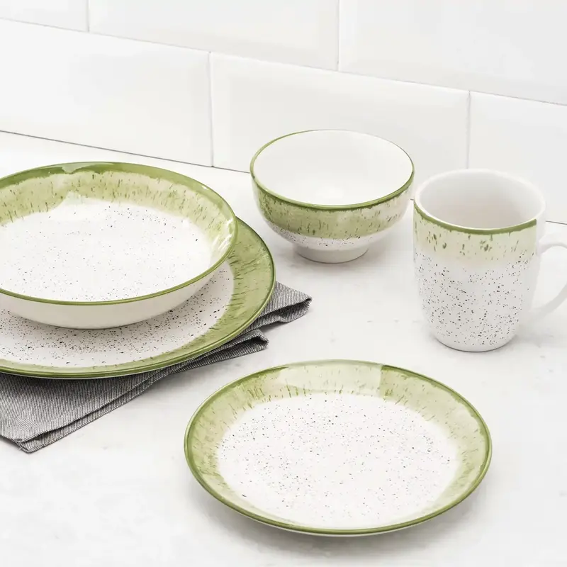 Тарілка десертна Ardesto Siena, 19см, порцеляна, біло-зелений - фото - №3