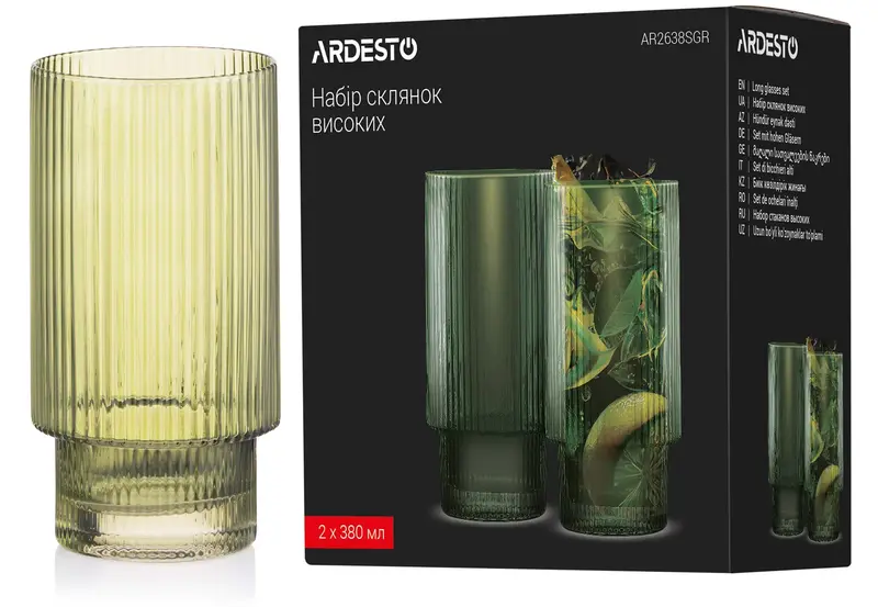 Набор стаканов высоких Ardesto 380мл, 2шт, стекло, зеленый (AR2638SGR) - фото - №4