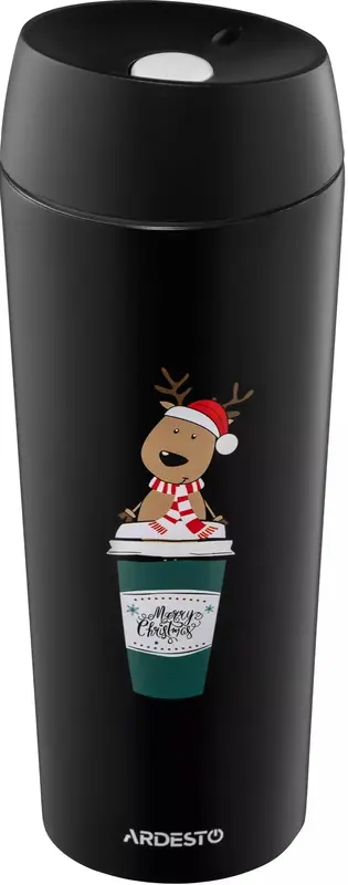 Термокружка Ardesto Coffee Time Christmas Reindeer 450мл, нержавеющая сталь, черный фото