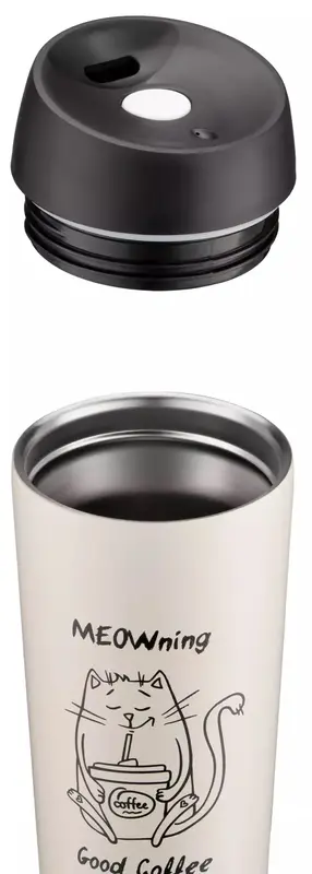 Термокружка Ardesto Coffee Time Meowning, 450мл, нержавеющая сталь, бежевый фото
