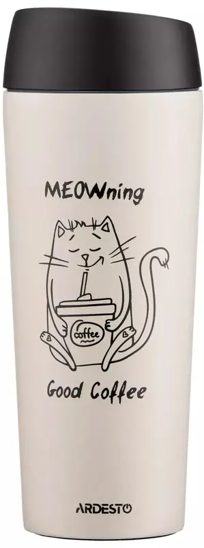 Термокружка Ardesto Coffee Time Meowning, 450мл, нержавеющая сталь, бежевый фото