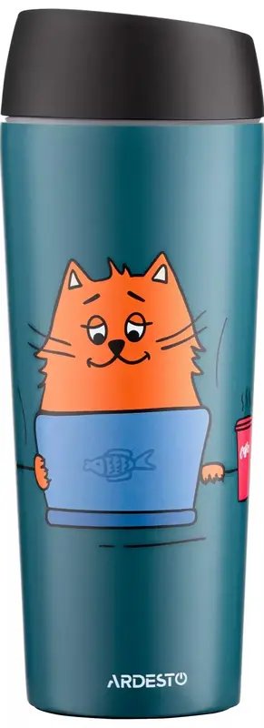 Термокружка Ardesto Coffee time Red Cat, 450мл, нержавеющая сталь, синий фото