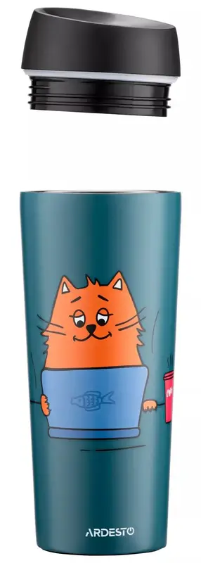 Термокружка Ardesto Coffee time Red Cat, 450мл, нержавеющая сталь, синий фото
