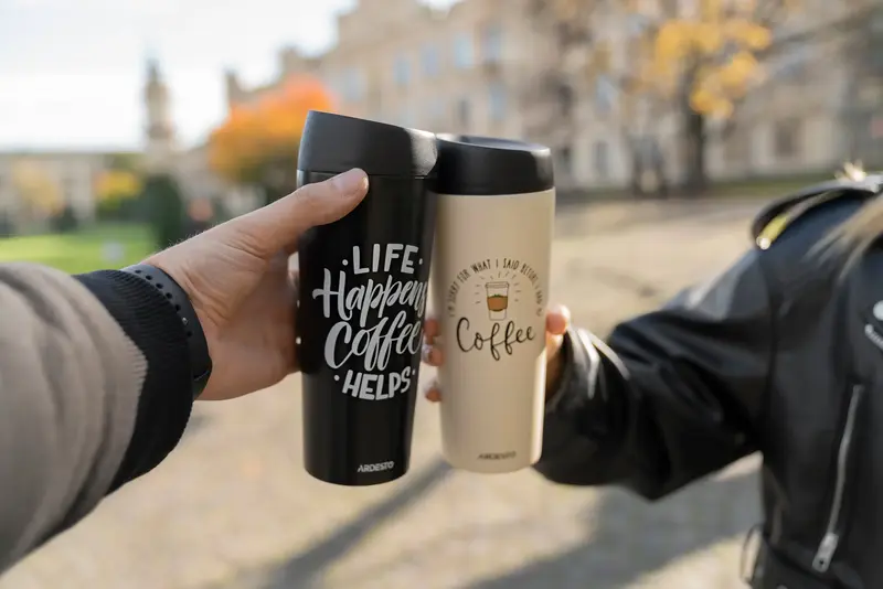 Термокружка Ardesto Coffee Time, 450мл, нержавеющая сталь, бежевый фото