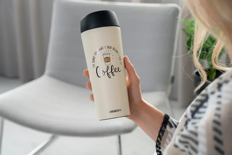 Термокружка Ardesto Coffee Time, 450мл, нержавеющая сталь, бежевый фото