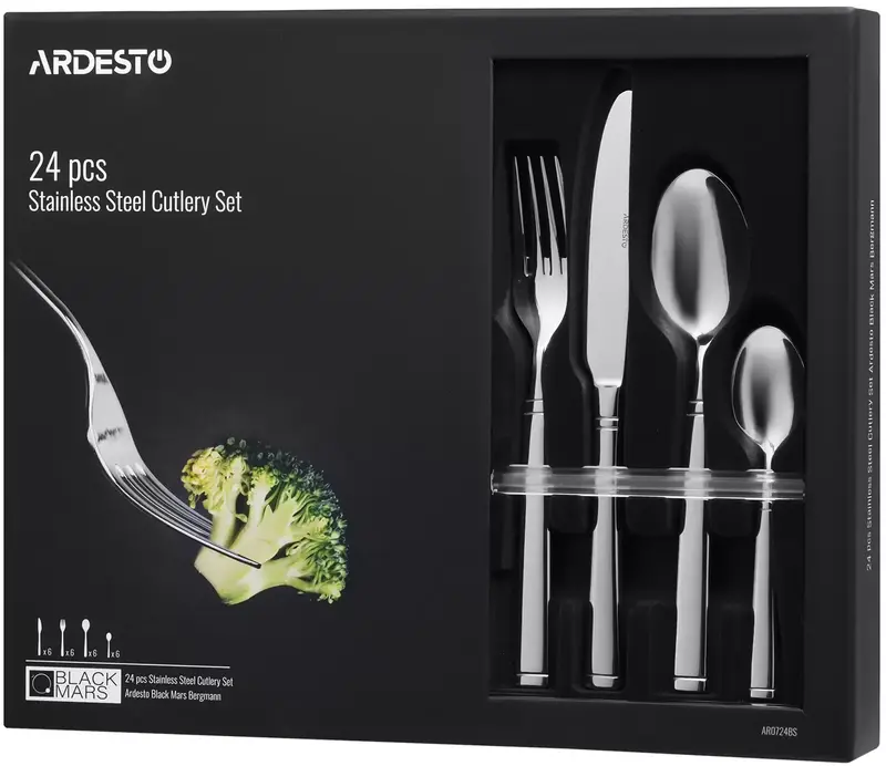 Набір столових приборів Ardesto Black Mars Bordeaux, 24 прибори, нержавіюча сталь (AR0724BS) - фото - №6
