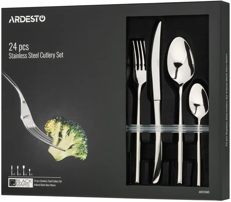 Набір столових приборів Ardesto Black Mars Monza, 24 прибори, нержавіюча сталь (AR0724MS) - фото - №7