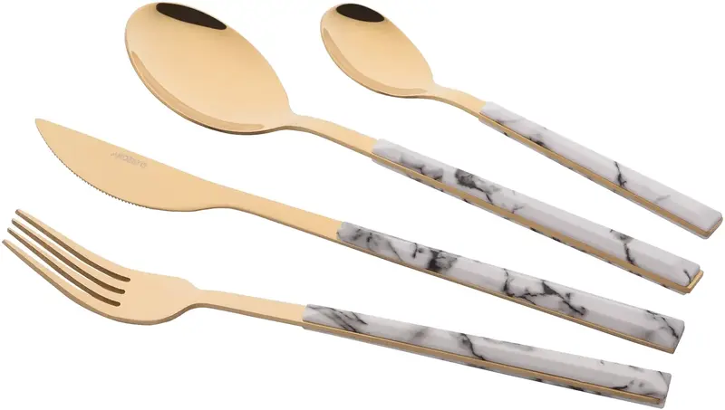 Набір столових приборів Ardesto Gemini Marmo, 16 приборів, нержавіюча сталь, пластик, золотисто-білий (AR1916MWS) - фото - №0