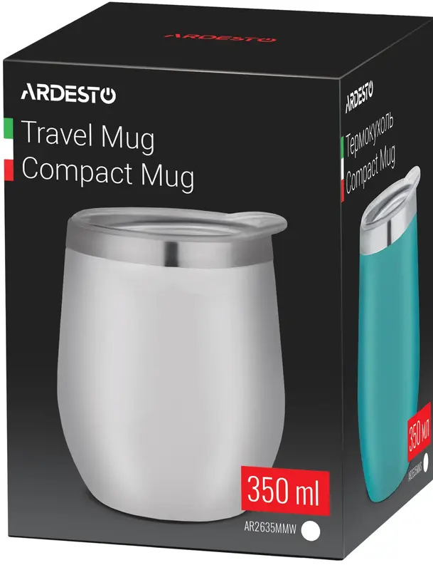 Термокружка Ardesto Compact Mug, 350мл, нержавеющая сталь, белый фото
